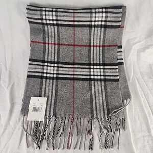 Scarf Cashmink Acrylic Winter Fringe Unisex Gray Plaid Made In Germany NEW 60"